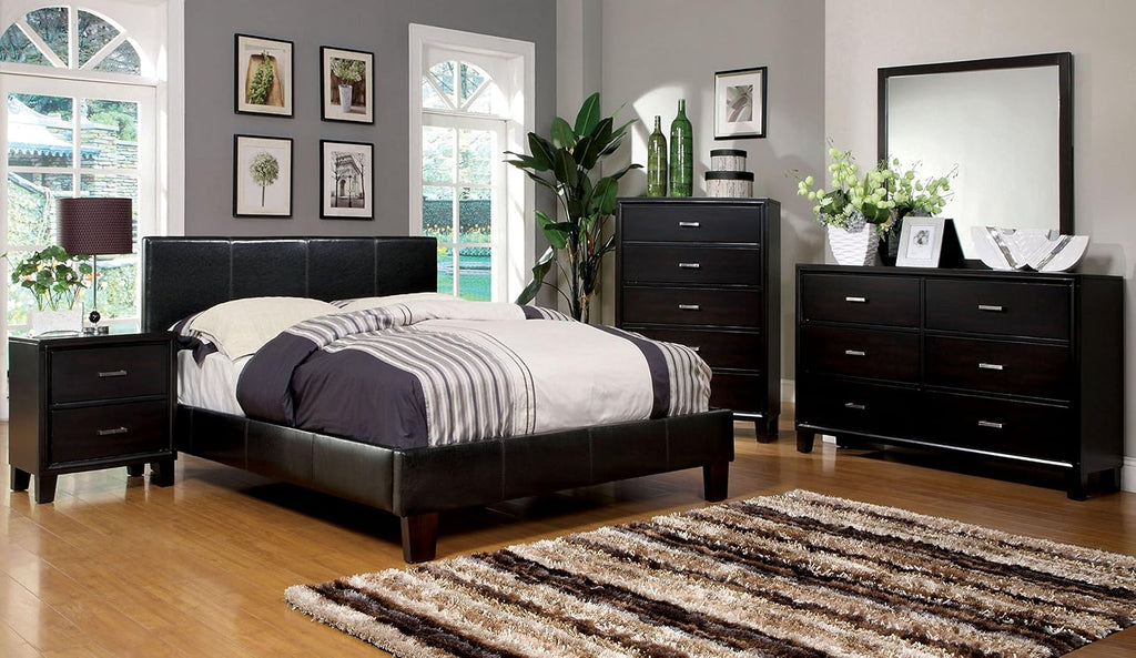 HOMES: Inside + Out Penelope Contemporary Leatherette 4 Piece Bed Set, Full, Espresso