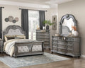 Formal 4-Pieces King Size Bed Set Gray Finish Carving Wood Luxury Traditional Bedroom Furniture