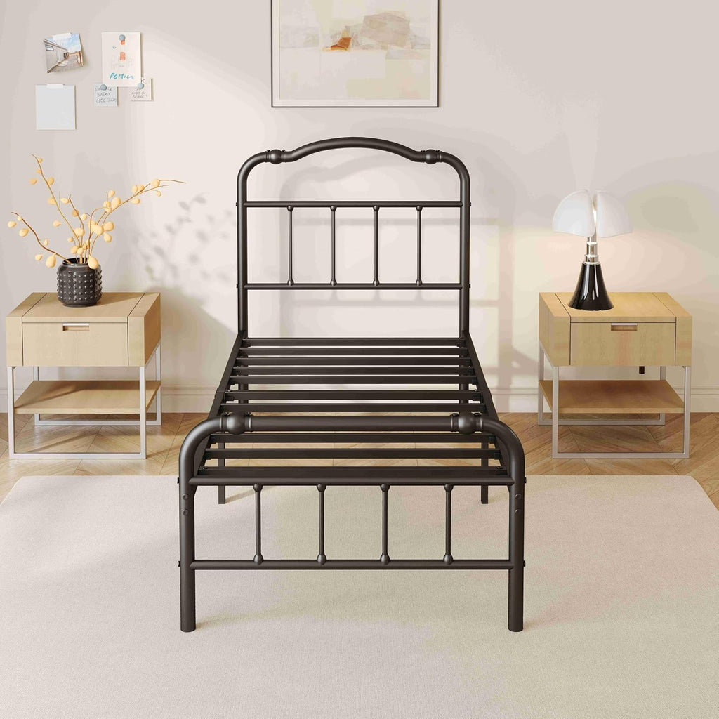 ZIYOO Vintage-Inspired 18 Inch Metal Bed Frame - Victorian Headboard & Footboard, Sturdy Platform Design, Under Bed Storage, No Box Spring Needed, Noise Free, Twin XL Size
