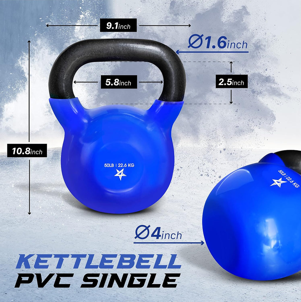 Yes4All Kettlebell, 5-100 LB Vinyl Coated Cast Iron Strength Training Kettlebells for Home Gym Exercises, Fitness, Full Body Workout Equipment, Push Ups, and Grip Strength
