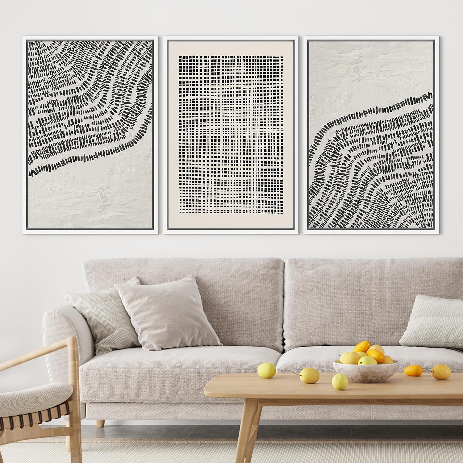 SIGNLEADER Framed Canvas Print Wall Art Set Minimalist Black and White Geometric Abstract Pattern and Line Illustrations Boho Decorative for Living Room, Bedroom, Office - 16'x24'x3 WHITE