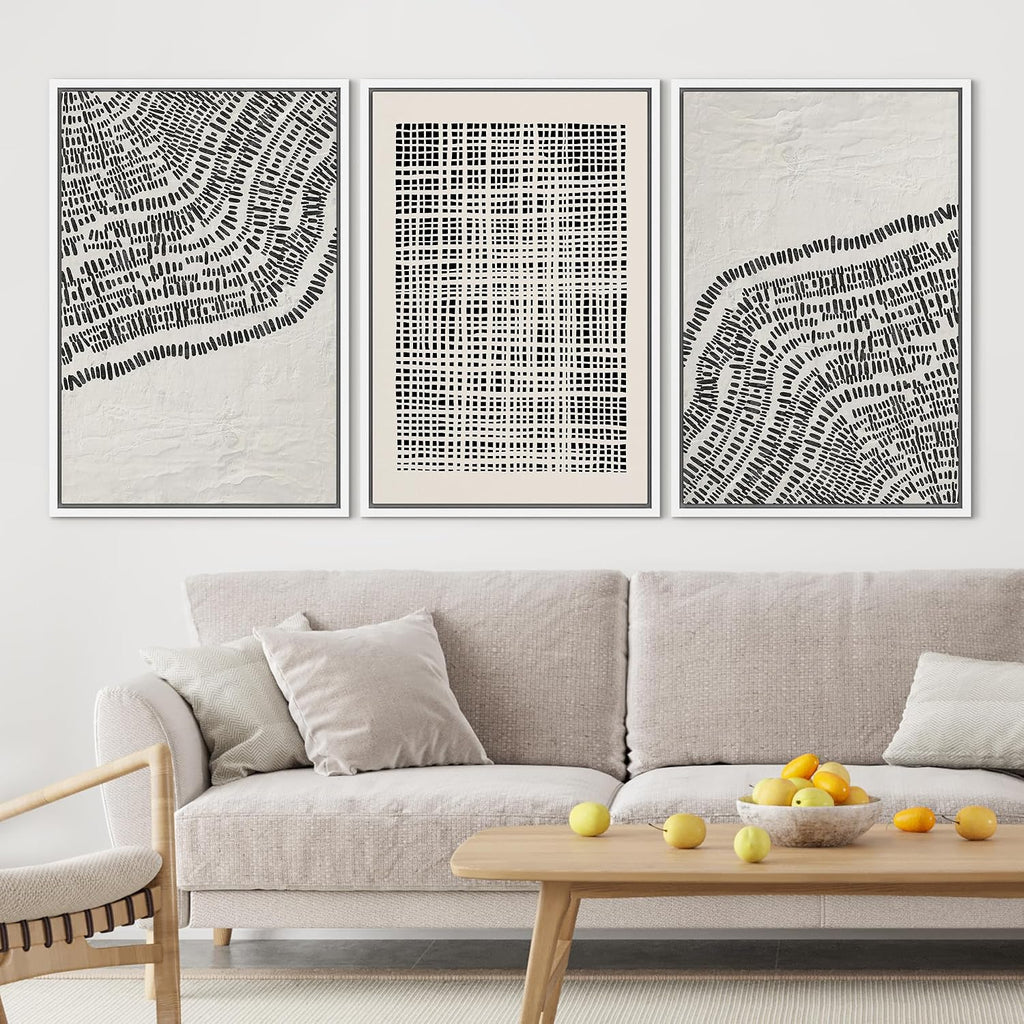 SIGNLEADER Framed Canvas Print Wall Art Set Minimalist Black and White Geometric Abstract Pattern and Line Illustrations Boho Decorative for Living Room, Bedroom, Office - 24'x36'x3 WHITE