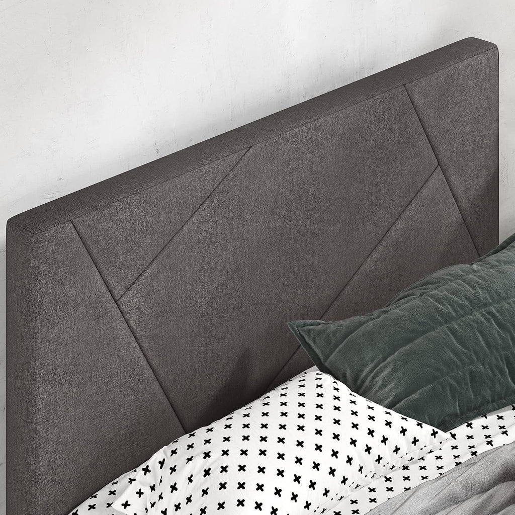 Zinus Judy Upholstered Platform Bed Frame, Mattress Foundation, Wood Slat Support, No Box Spring Needed, Easy Assembly, Queen