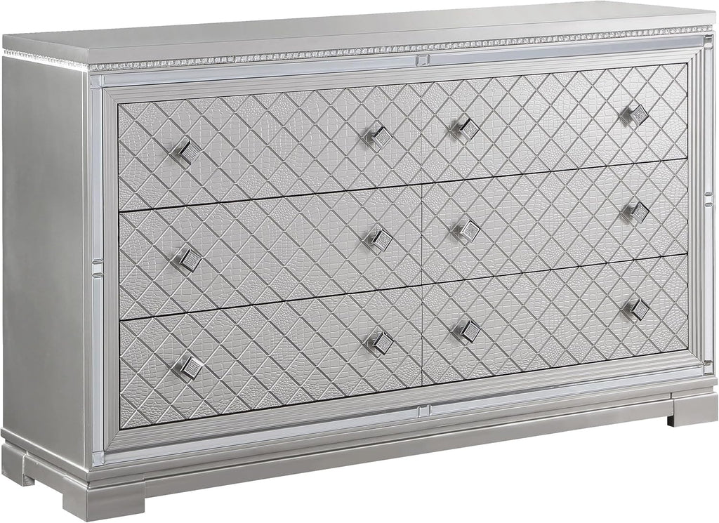 Coaster Home Furnishings Eleanor Modern Classic 4-Piece Bedroom Set Velvet Upholstered California King Size Panel Bed Frame 62-inch Headboard Metallic Mercury 223461KW-S4