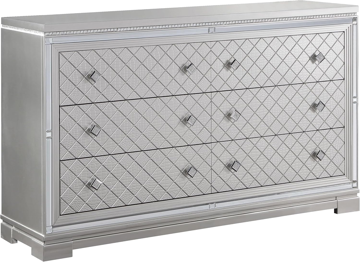 Coaster Home Furnishings Eleanor Modern Classic 4-Piece Bedroom Set Velvet Upholstered California King Size Panel Bed Frame 62-inch Headboard Metallic Mercury 223461KW-S4