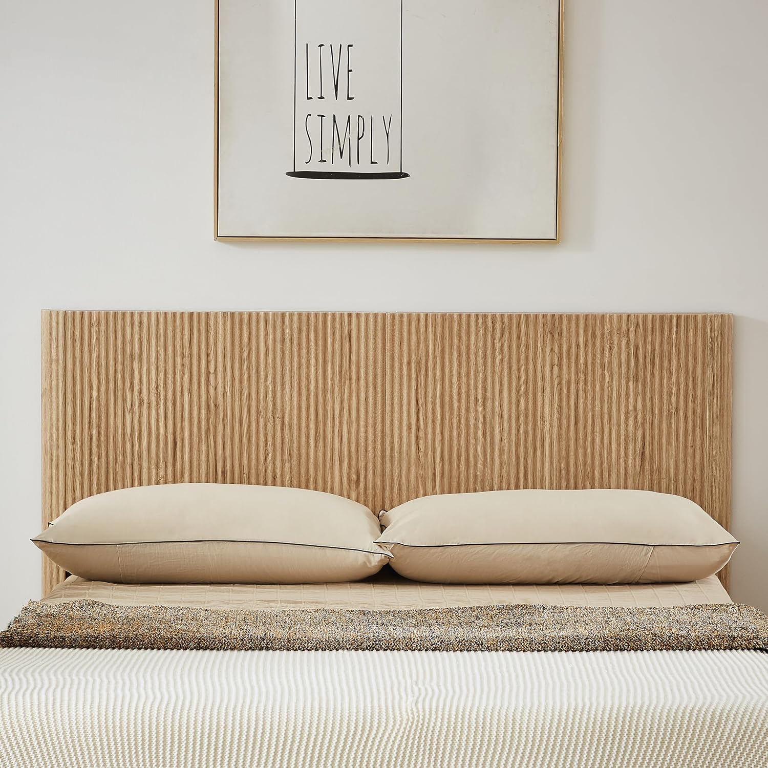 Full Size Wood Bed Frame with Headboard, Modern Retro Walnut Platform Beds Frames, Mid Century Rustic Wooden Bedroom Floor-BedFrame, No Box Spring Needed, Easy Assembly (Oak, Full, Metal Base)