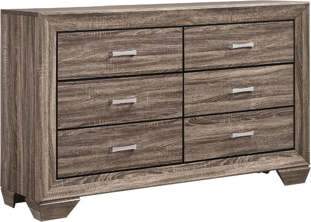 Benzara Bello 4pc King Bedroom Set- Transitional Washed Taupe Brown n Black
