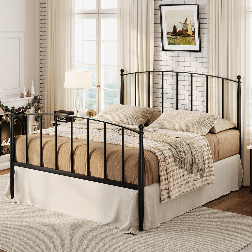 SHA CERLIN Full Size Metal Platform Bed Frame with Victorian Style Iron-Art Headboard and Footboard, Easy Assembly, No Box Spring Needed, Black