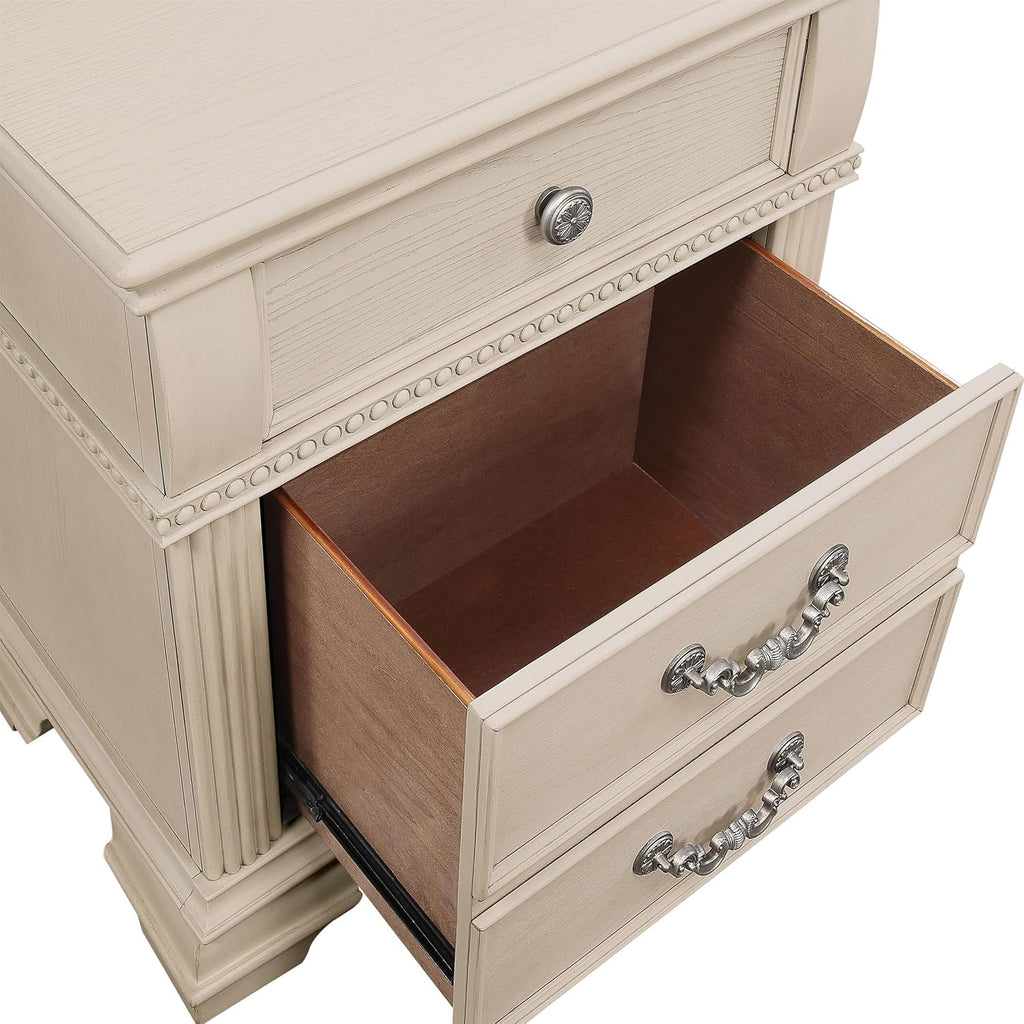 Furniture of America Charo 3pc White Wood Bedroom Set-King + 2 Nightstands