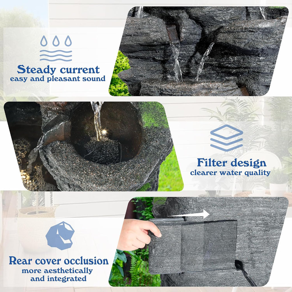 40' H 10-Tiers Cascading Rock Water Fountain Outdoor - Waterfalls Fountains with LED Lights, Outdoor/Indoor Resin Fountain for Patio, Garden, Backyard, Deck, Porch, Home Art Docor(40''H)