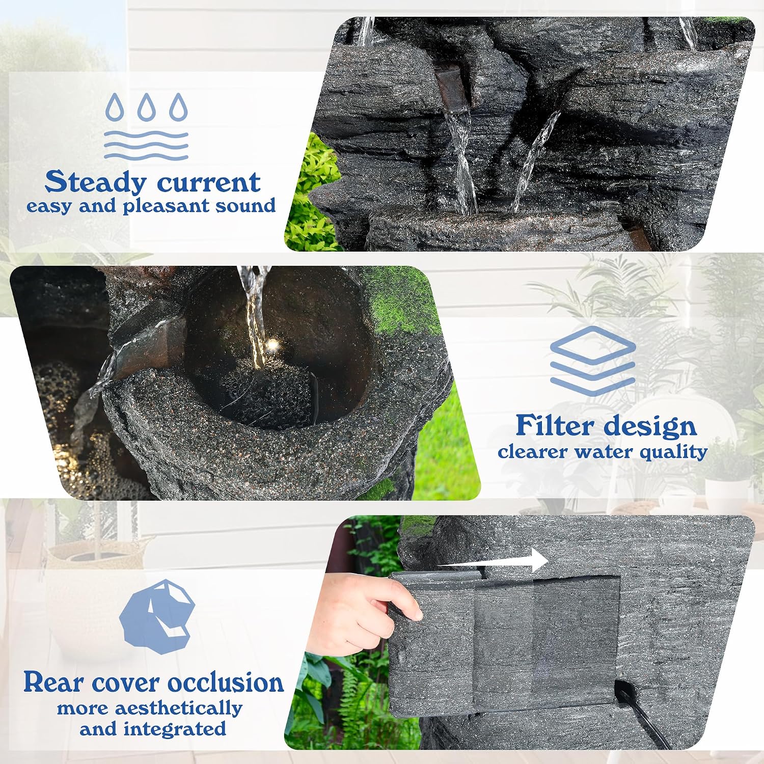 40' H 10-Tiers Cascading Rock Water Fountain Outdoor - Waterfalls Fountains with LED Lights, Outdoor/Indoor Resin Fountain for Patio, Garden, Backyard, Deck, Porch, Home Art Docor(40''H)