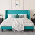 SHA CERLIN Upholstered Bed Frame King Size with Streamlined Wingback Headboard, Breathable Linen Fabric, Solid Wooden Slats, Easy Assembly, Blue