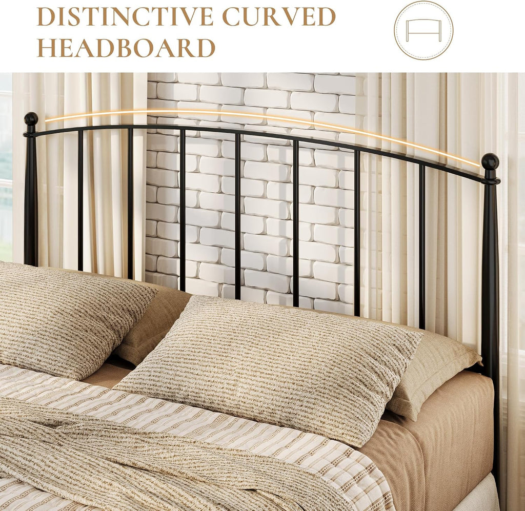 SHA CERLIN Full Size Metal Platform Bed Frame with Victorian Style Iron-Art Headboard and Footboard, Easy Assembly, No Box Spring Needed, Black