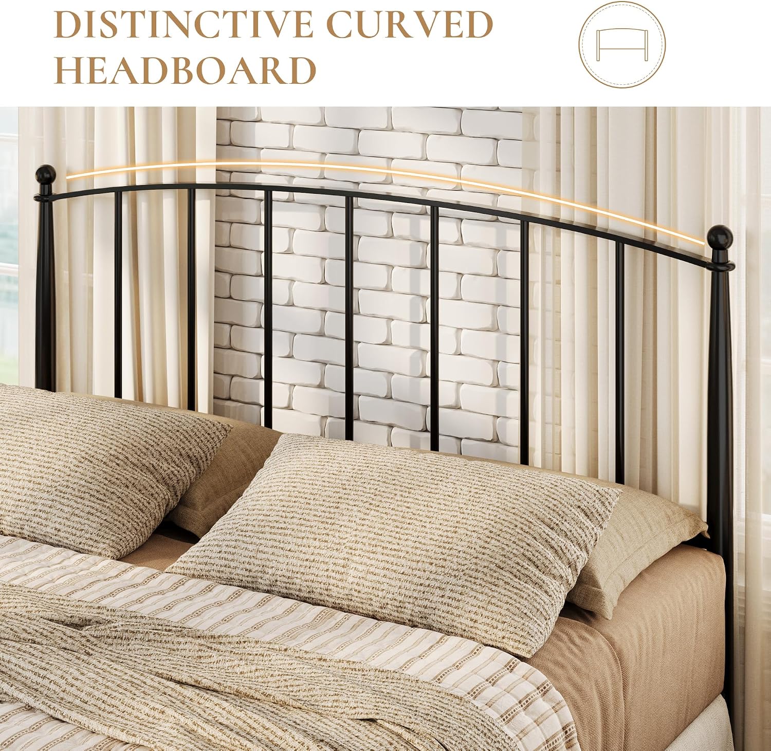 SHA CERLIN Full Size Metal Platform Bed Frame with Victorian Style Iron-Art Headboard and Footboard, Easy Assembly, No Box Spring Needed, Black