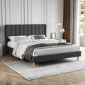Queen Size Bed Frame with Headboard, Modern Upholstered Linen Platform Bed, Heavy Duty Wooden Slats Support, No Box Spring Needed, Noise-Free & Easy Assembly, Black