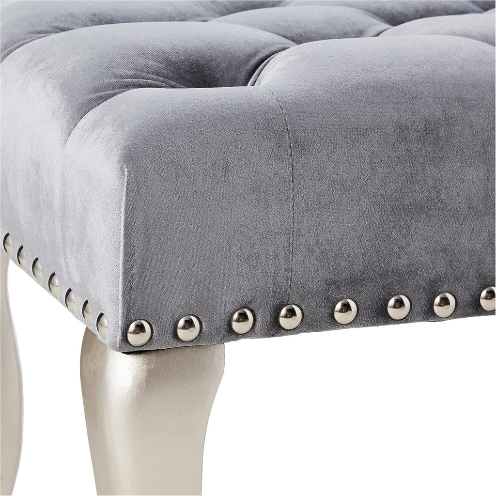 Roundhill Furniture Decor Maxem Tufted Fabric Upholstered Seat with Nailhead Trim Bench, Gray