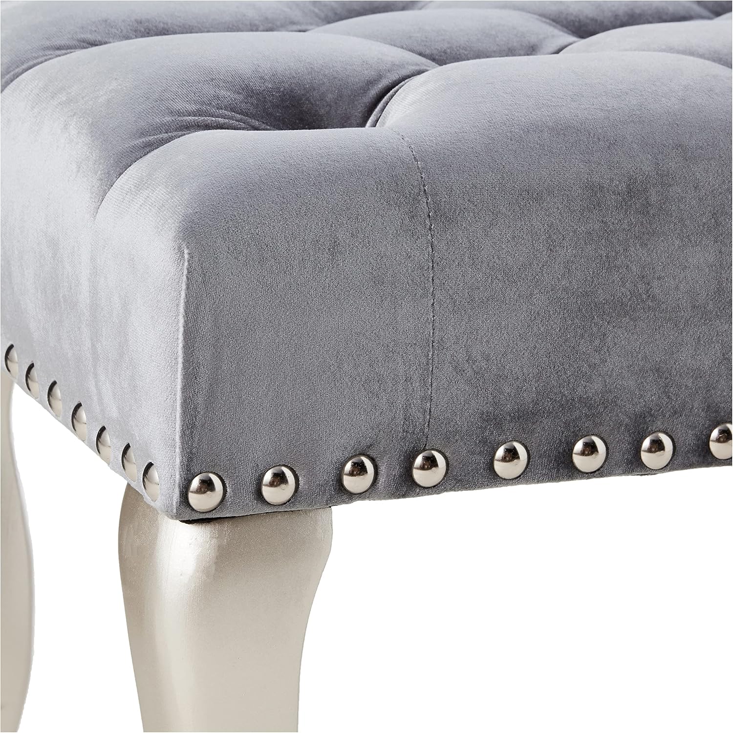 Roundhill Furniture Decor Maxem Tufted Fabric Upholstered Seat with Nailhead Trim Bench, Gray
