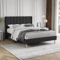 Full Size Bed Frame with Headboard, Modern Upholstered Linen Platform Bed, Heavy Duty Wooden Slats Support, No Box Spring Needed, Noise-Free & Easy Assembly, Black