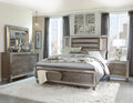 Silver Gray Metallic Finish 5pc Bedroom Furniture Set Tufted California King Size Platform Bed LED Light Upholstered Headboard