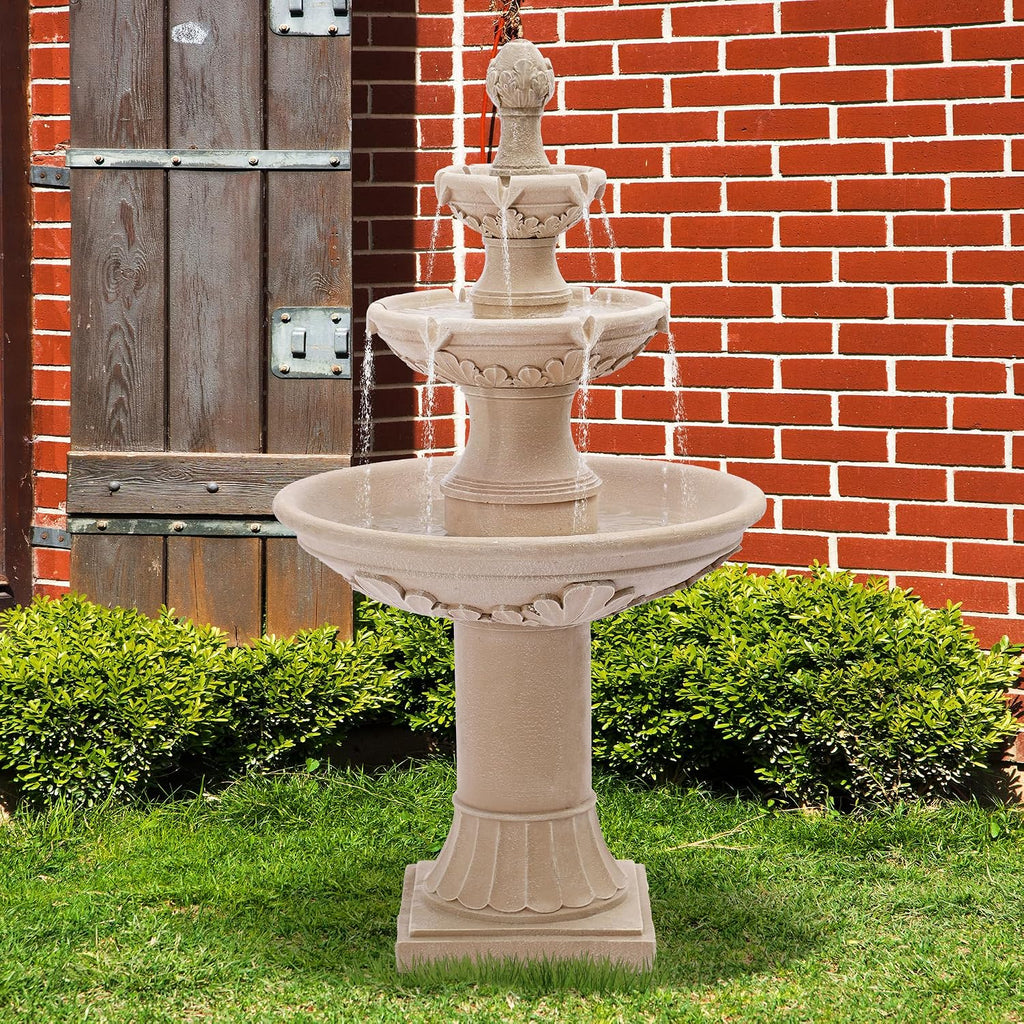 TITIMO 48' High Italian Feature Freestanding Water Fountain Outdoor and Indoor,3-Tier Roman Pillar Waterfalls Fountains for Garden,Patio,Yard,Deck,Backyard,Porch (Natural Tan)