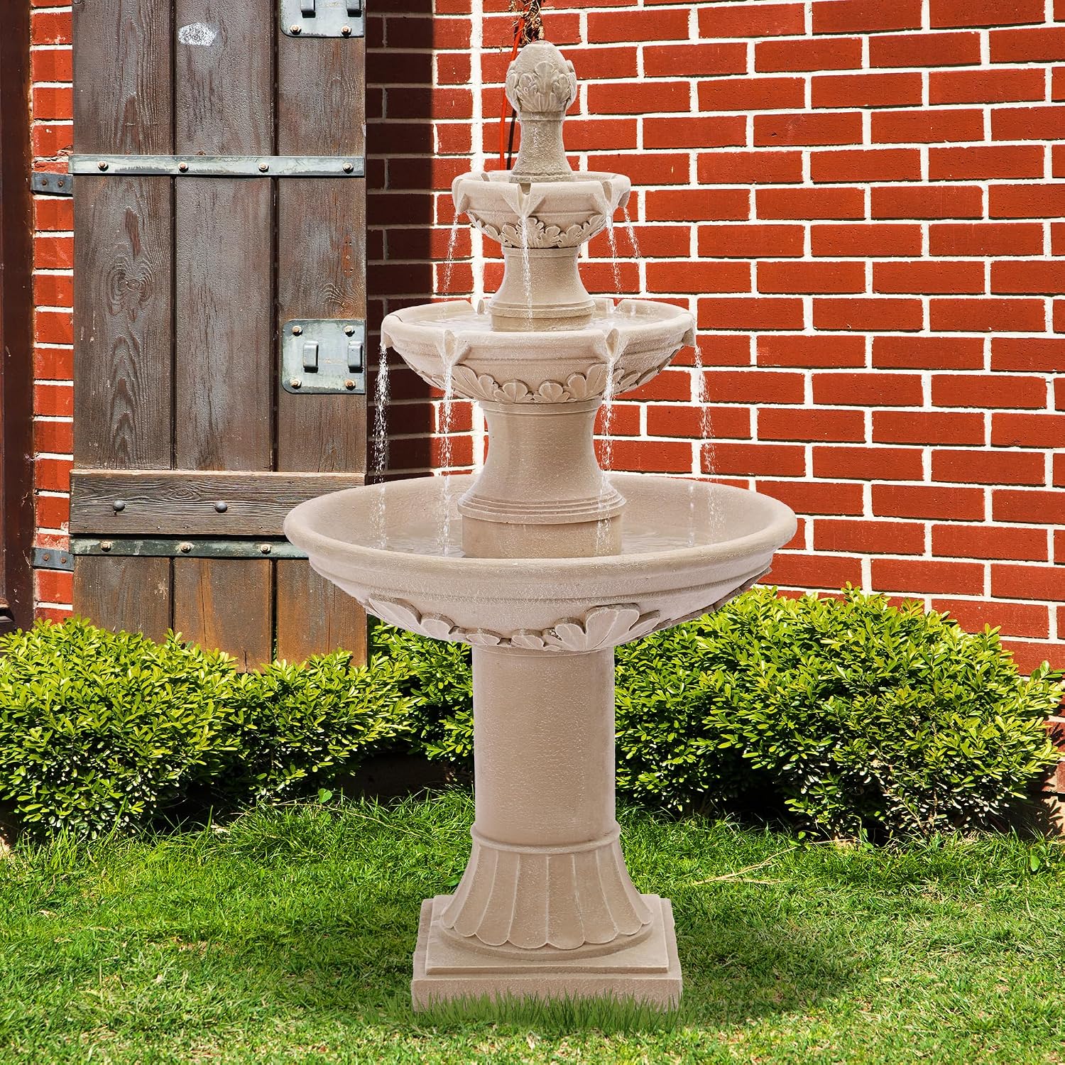 TITIMO 48' High Italian Feature Freestanding Water Fountain Outdoor and Indoor,3-Tier Roman Pillar Waterfalls Fountains for Garden,Patio,Yard,Deck,Backyard,Porch (Natural Tan)