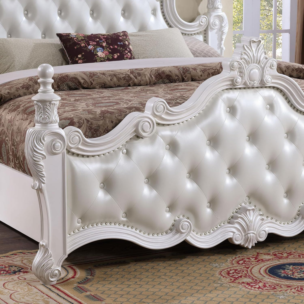 Furniture of America Althira Traditional Solid Wood 3-Piece Bedroom Collection with Bed Frame and 3-Drawer Nightstands Set of 2, Box Spring Required, White, Queen