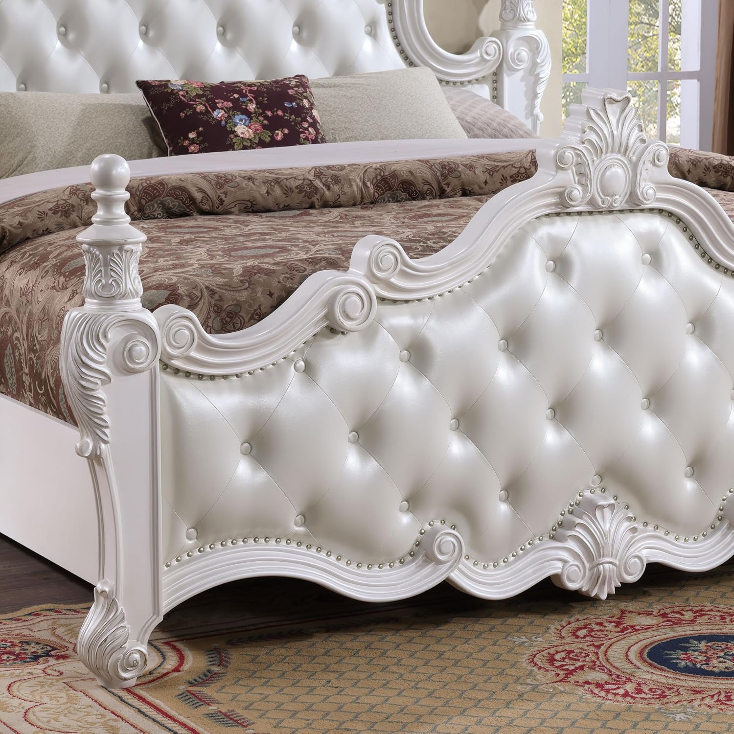 Furniture of America Althira Traditional Solid Wood 3-Piece Bedroom Collection with Bed Frame and 3-Drawer Nightstands Set of 2, Box Spring Required, White, Queen