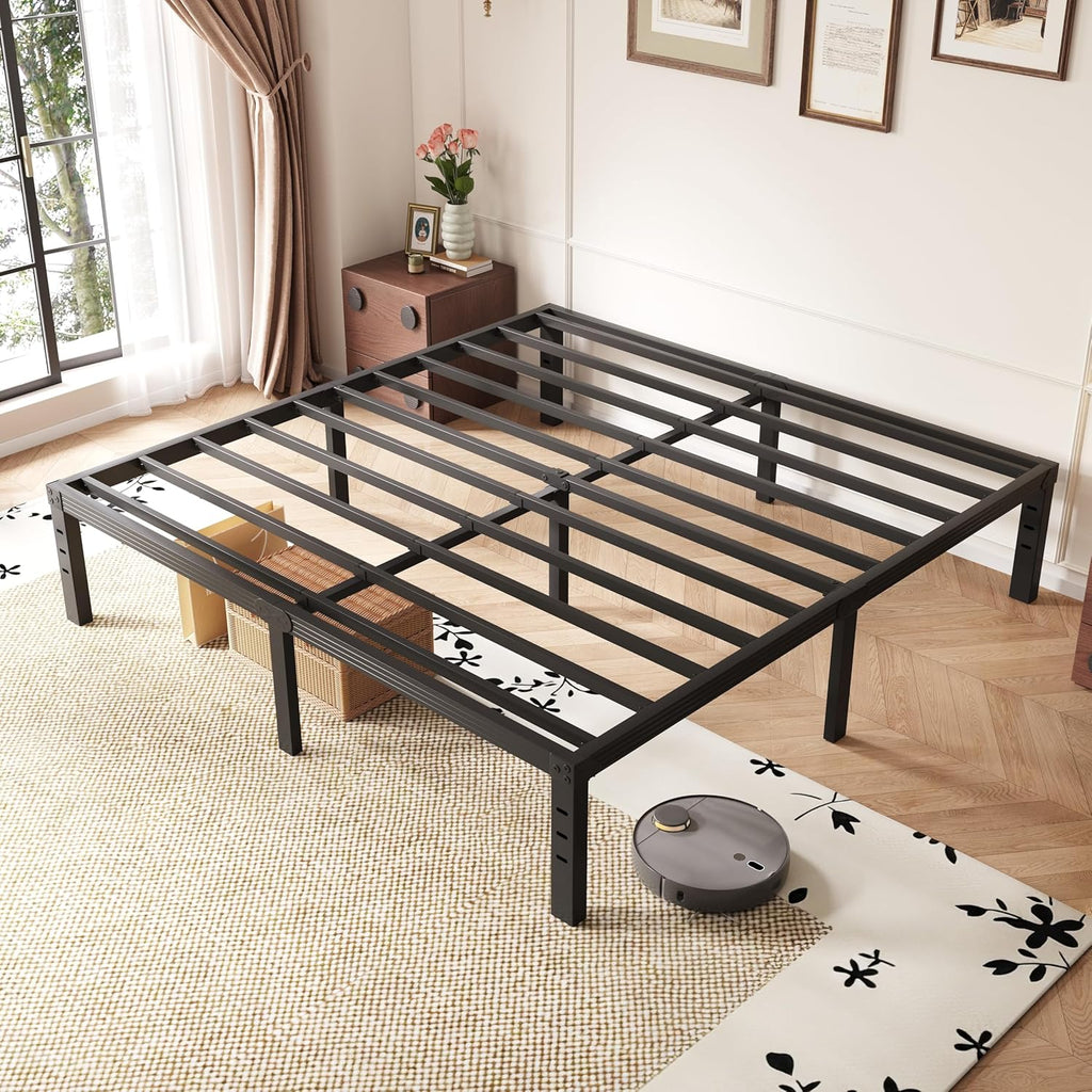 12 Inch High Cal King Metal Bed Frame No Box Spring Needed, Platform California King Bed Frame, Heavy Duty, Easy Assembly, Noise Free, Black