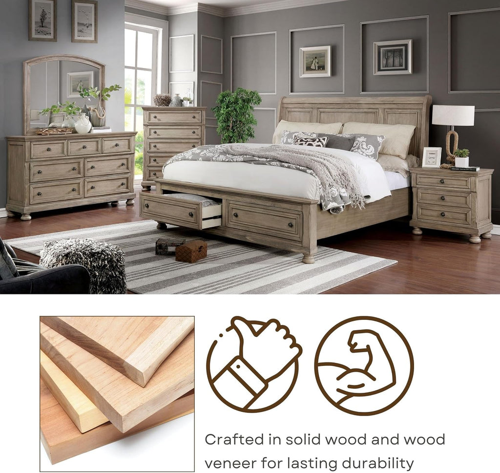 Furniture of America FOA Frigga Transitional 3-Piece Gray Wood Bedroom Set - Cal King + 2 Nightstands