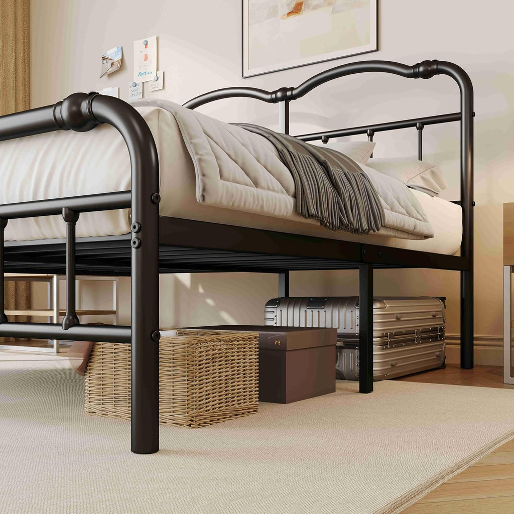 ZIYOO Vinatge California King Size Metal Bed Frame with Metal Headboard and Footboard Cal-King Bed Frame 14 Inch High Under Bed Storage, No Box Spring Needed, Noise Free