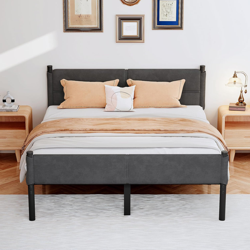 Metal Bed Frame,14Inch King Size Bed Frame with Storage Space,Heavy Duty Sturdy Mattress Foundation,Easy Assembly,No Box Spring Needed,King Grey