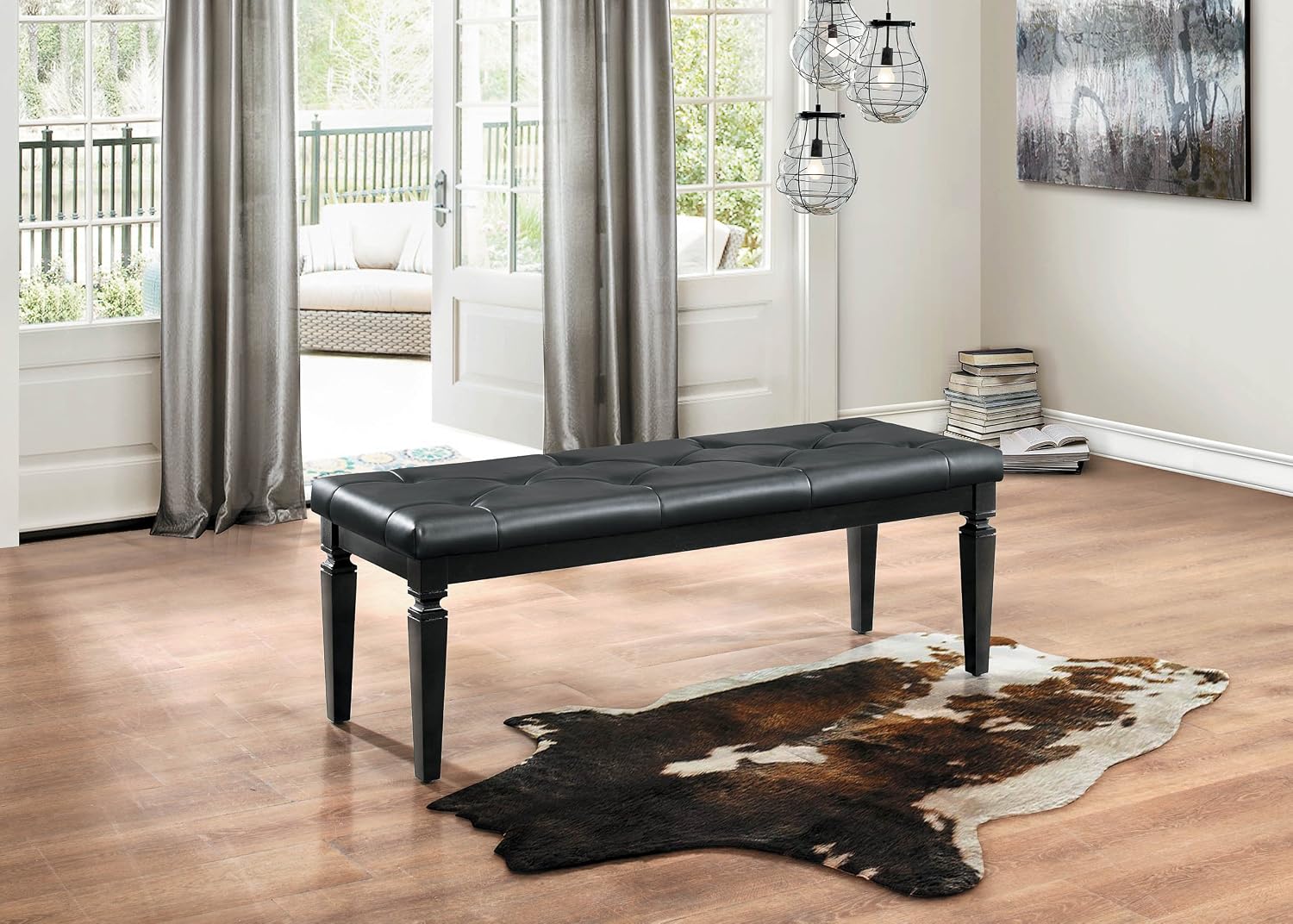 Homelegance Allura Modern Crystal Tufted Footboard Bench, Black Bi-Cast Vinyl