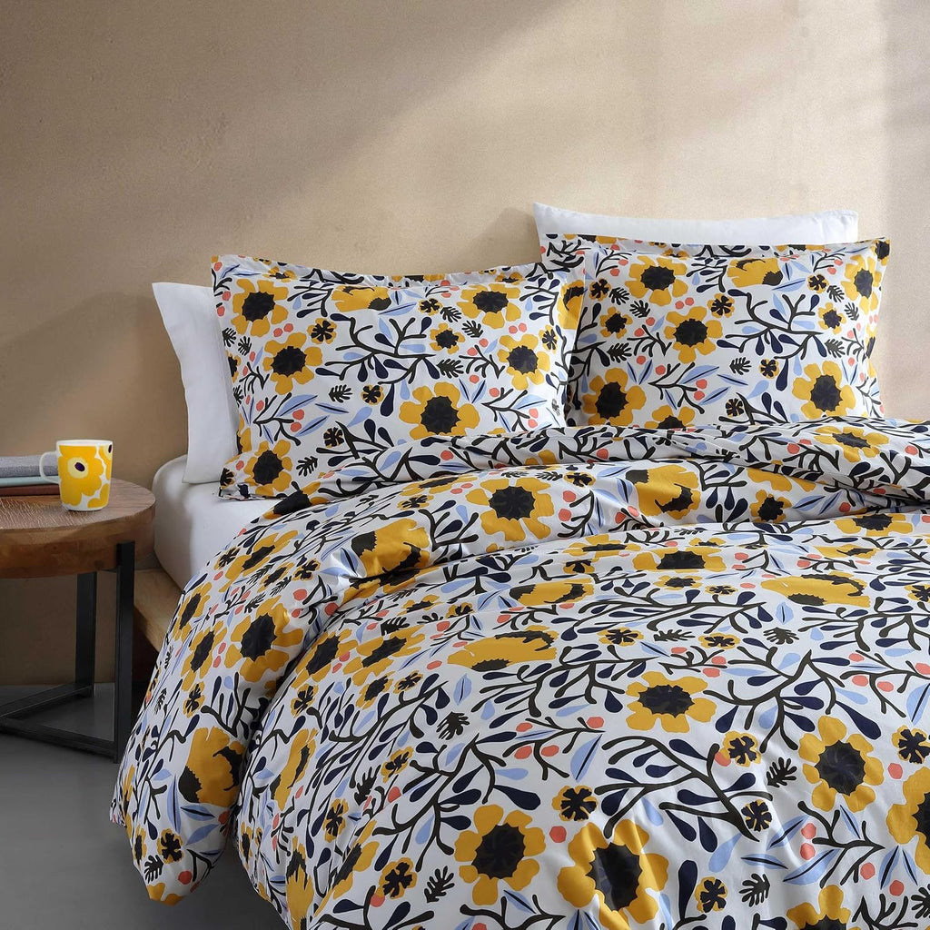 Marimekko - Full/Queen Comforter Set, Cotton Percale Reversible Bedding with Matching Shams, Floral Home Decor (Mykero Multicolor, Full/Queen)