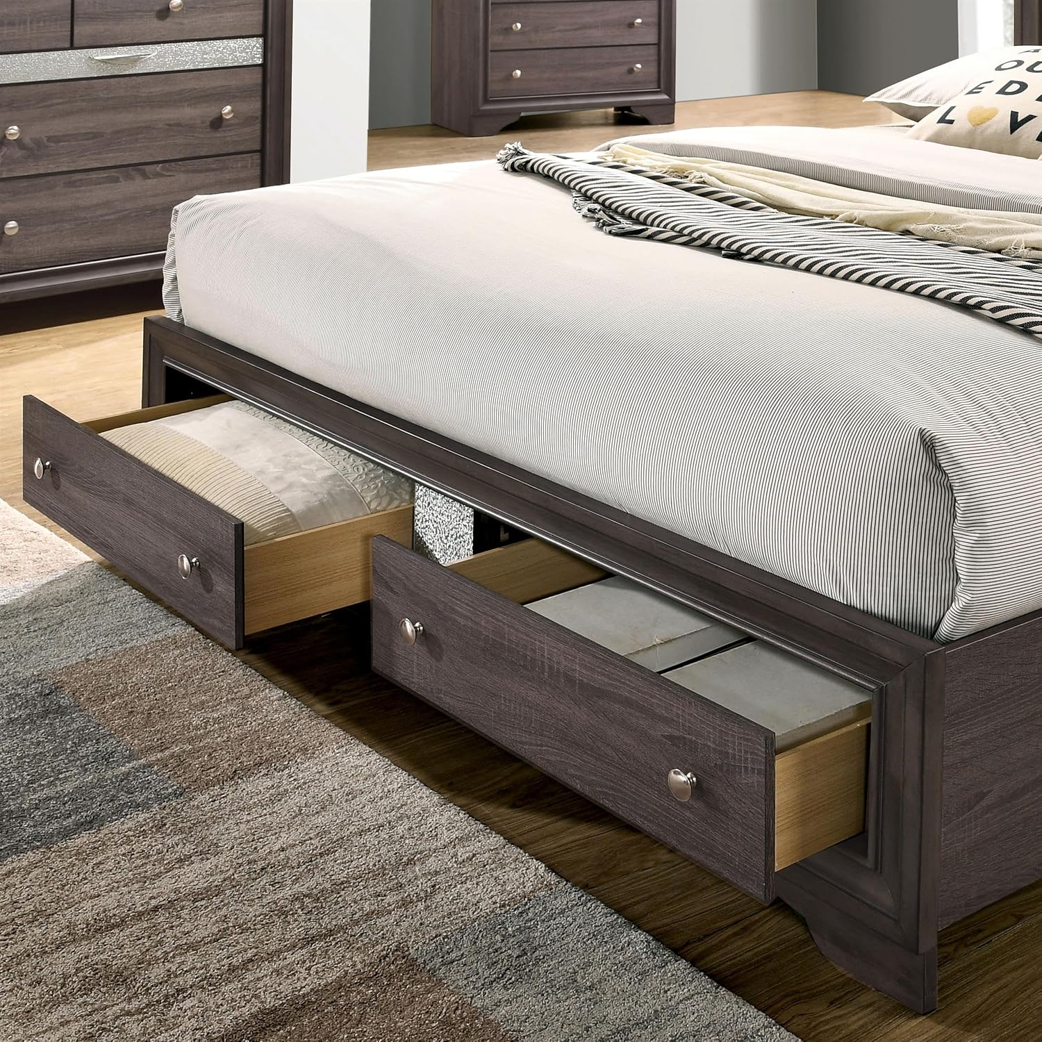 Furniture of America FOA Laren Contemporary 3-Piece Gray Wood Bedroom Set - King + 2 Nightstands