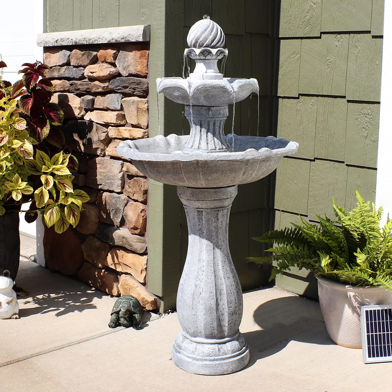 Sunnydaze 45-Inch 2-Tier Arcade Outdoor Solar Water Fountain - Outdoor Water Feature with LED Light for Garden, Patio, Yard or Balcony - White