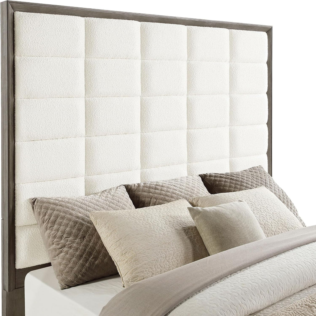 Coaster Home Furnishings Durango Transitional 4-Piece Bedroom Set Boucle Upholstered Eastern King Size Panel Bed Frame 80-inch Headboard Washed Oak 223271KE-S4
