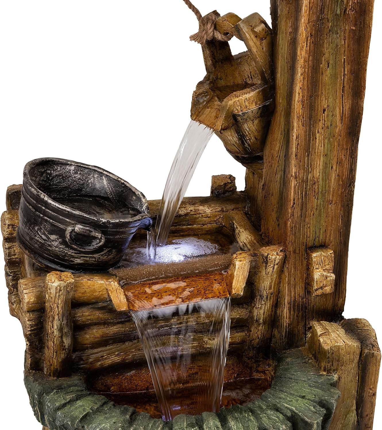 Alpine Corporation TZL128 Outdoor Floor Tiered Rustic Soothing Water Well Garden Waterfall Fountain for Garden, 50', Brown