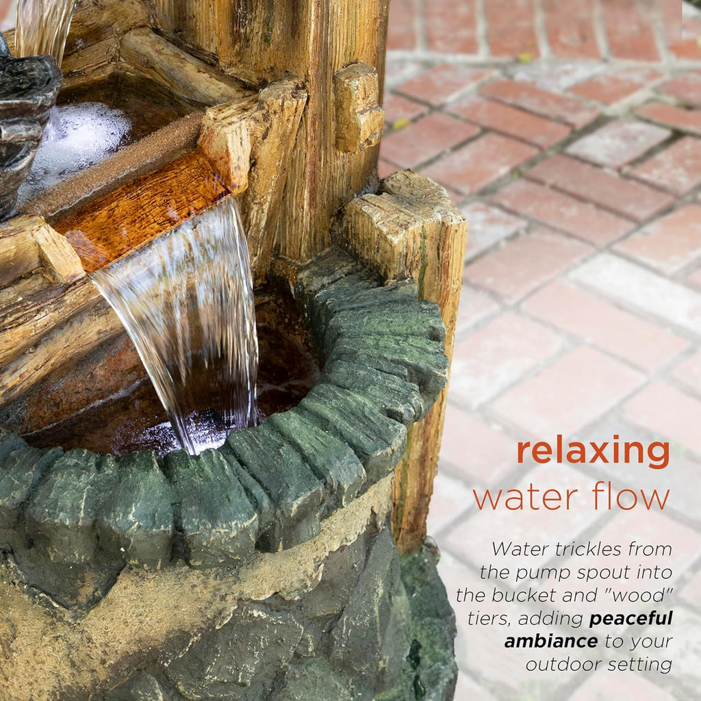 Alpine Corporation TZL128 Outdoor Floor Tiered Rustic Soothing Water Well Garden Waterfall Fountain for Garden, 50', Brown