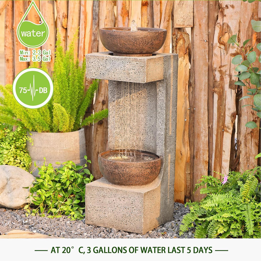 Bumilgar Waterfall Fountain Outdoor Garden Decor for Patio, Backyard, Deck, Porch and Home Art Decor, Outdoor Fountains and Waterfalls with Lights and Pebbles