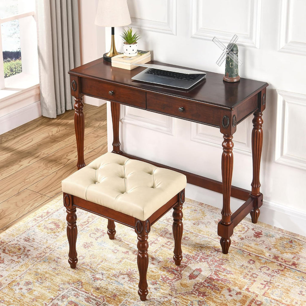 LEEMTORIG Upholstered Shoe Bench, Traditional Victorian Entryway Bench, Button Tufted Faux Leather, Holds Up to 300 lbs, 14x18x19inches, for Entryway Hallway Bedroom, Beige PU, FD-1533-BG