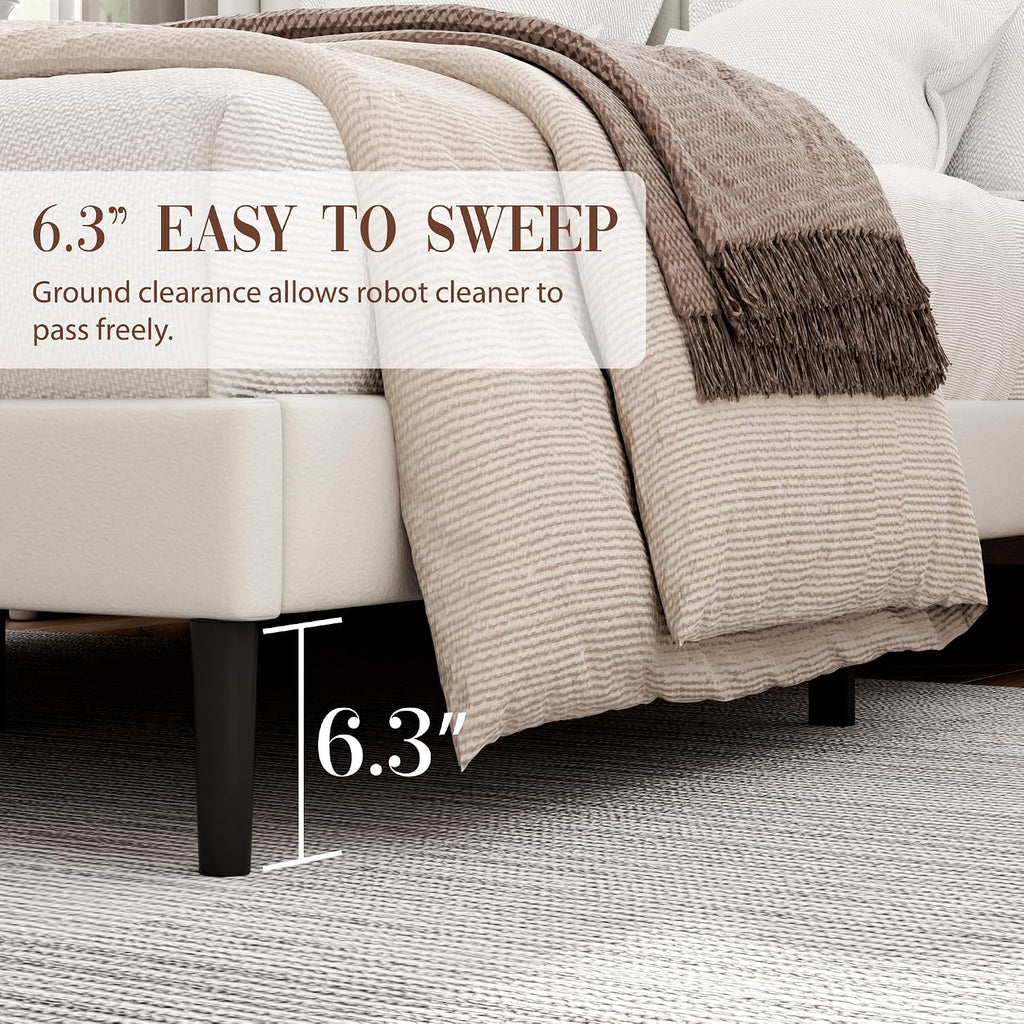 Sismplly King Size Bed Frame and Headboard,Vertical Channel Tufted Wingback No Box Spring Needed, Mattress Foundation, Easy Assembly White