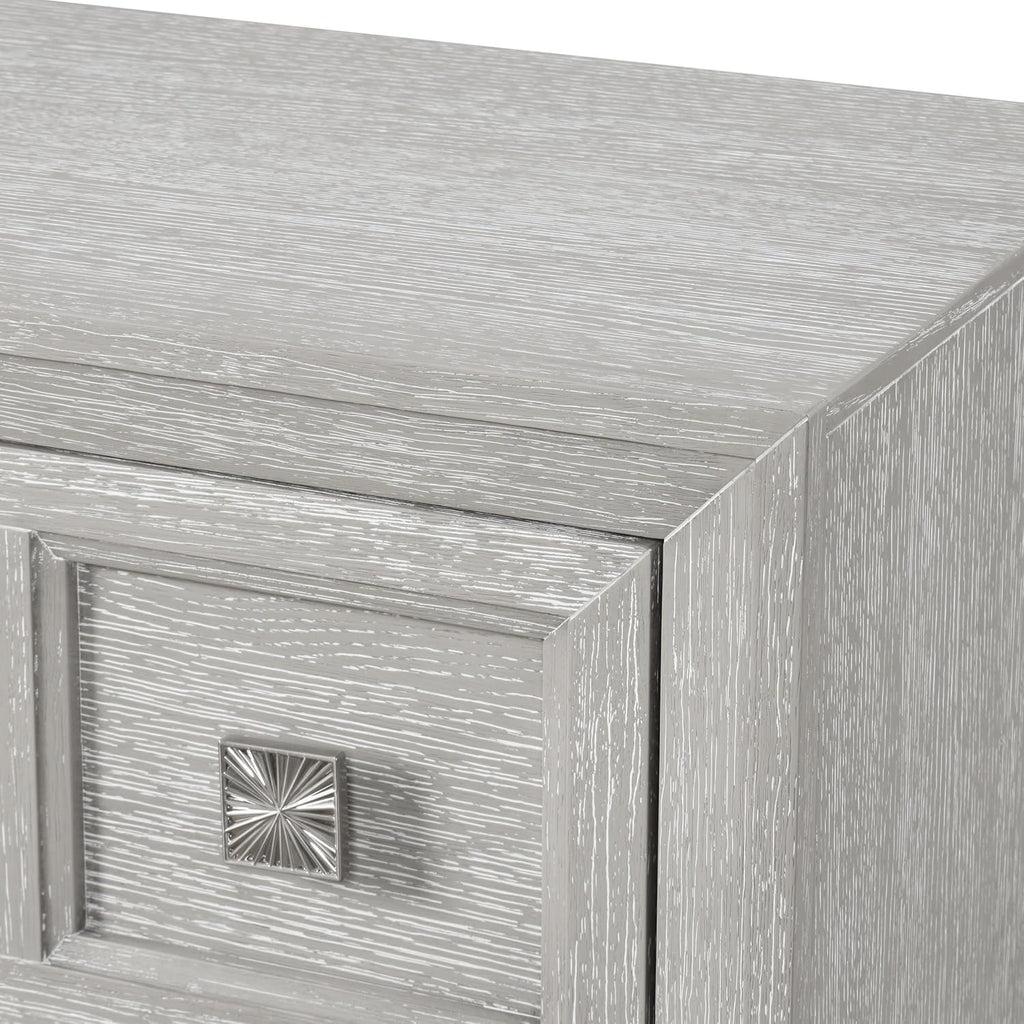Furniture of America Narella Modern Wood 3-Piece Bedroom Set with Sunburst Pattern, Nickel Brushed Wire Hardware, Felt-Lined Top Drawers, Bracketed Feet, Box Spring Needed, Queen, Light Gray