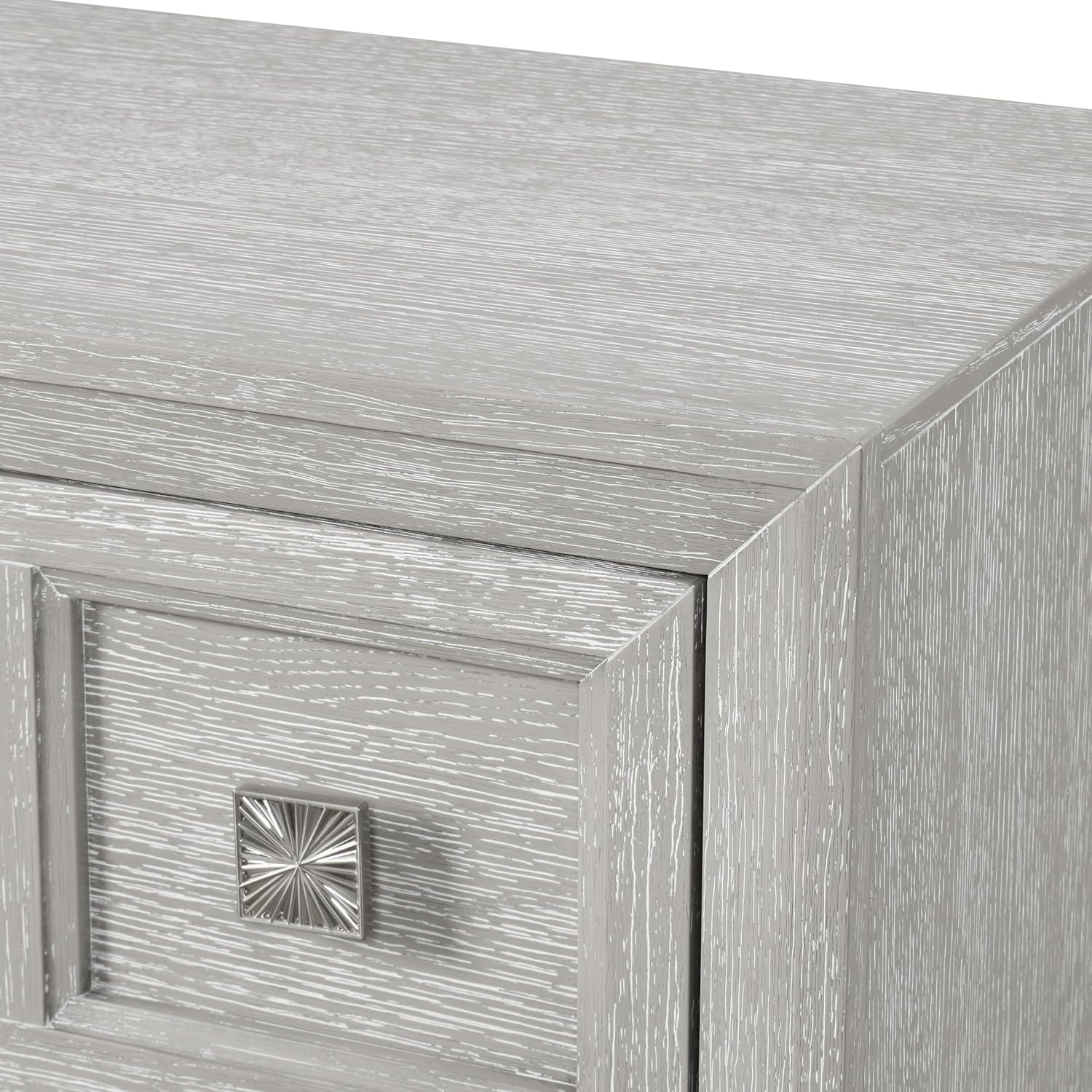 Furniture of America Narella Modern Wood 3-Piece Bedroom Set with Sunburst Pattern, Nickel Brushed Wire Hardware, Felt-Lined Top Drawers, Bracketed Feet, Box Spring Needed, Queen, Light Gray