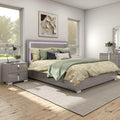 Furniture of America Alistair Modern Wood 2-Piece Bedroom Set with LED on Headboard Bed, Ball-Bearing Glides, Vertical Chrome Handles on Nightstand, Box Spring Required, King, Light Taupe