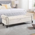 Storage Bed Bench for Bedroom, Velvet 67' End of Bed Benches, King Size Bench with Armrest, Tufted Button Upholstered Ottoman Bench for Living Room, Entryway, Cream Beige