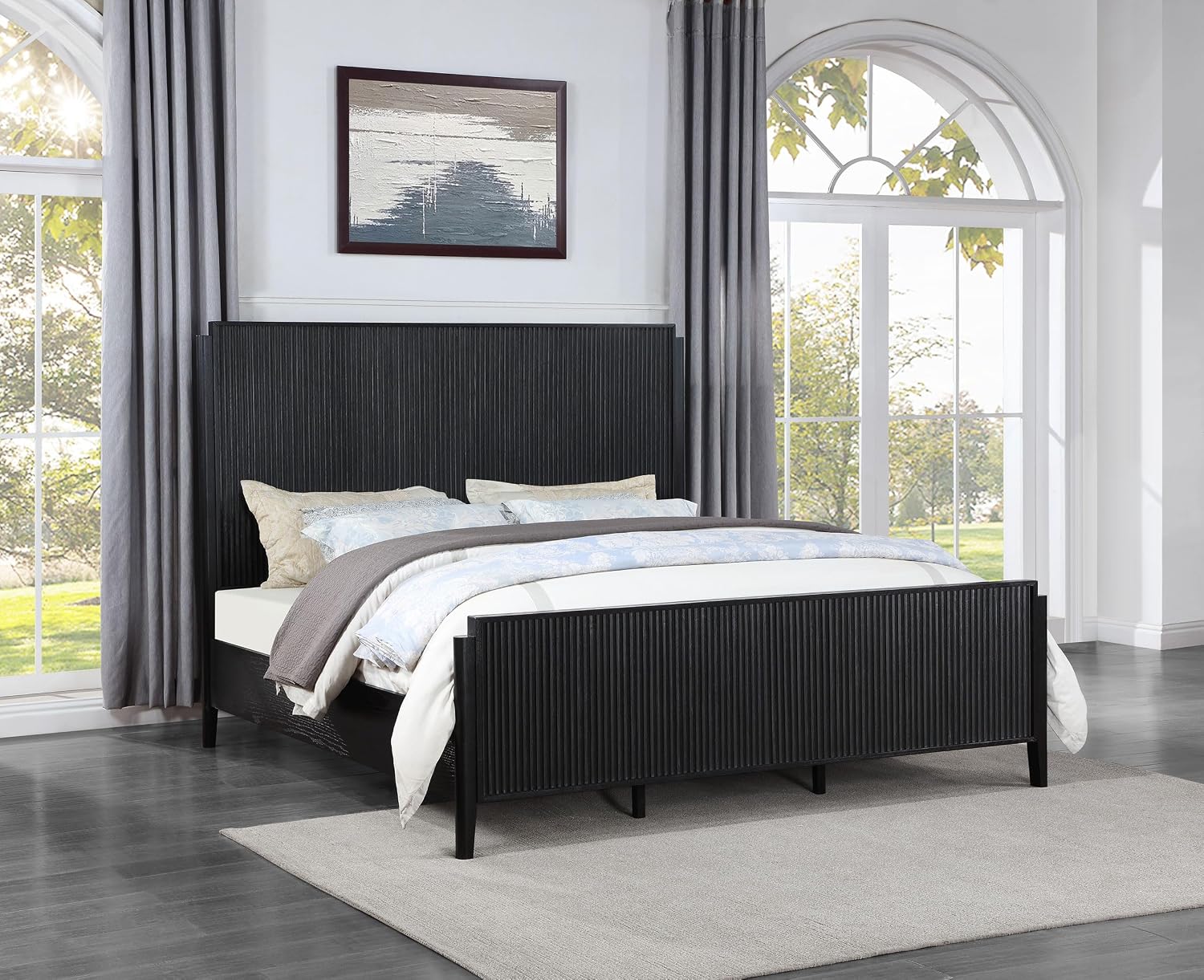 Coaster Home Furnishings - Brookmead - Wood - Eastern King Panel Bed with Support Legs, Tall Headboard and Fluted Texturing - Bedroom - Black - 224711KE
