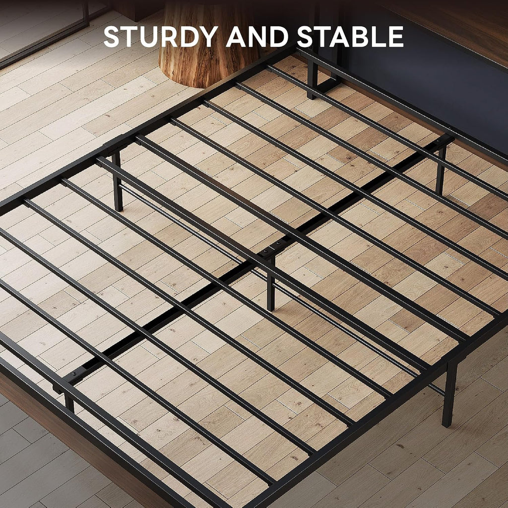 LIKIMIO Full Bed Frame with Headboard, Dark Wood Camas Full with Strong Supports, Sturdy, Noise-Free, No Box Spring Needed, Dark Walnut