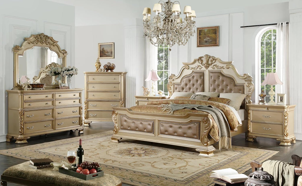 First of a Kind Miranda Gold King 4 Piece Bedroom Set