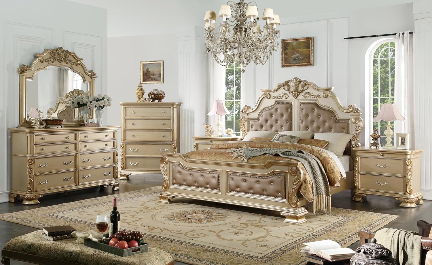 First of a Kind Miranda Gold King 4 Piece Bedroom Set
