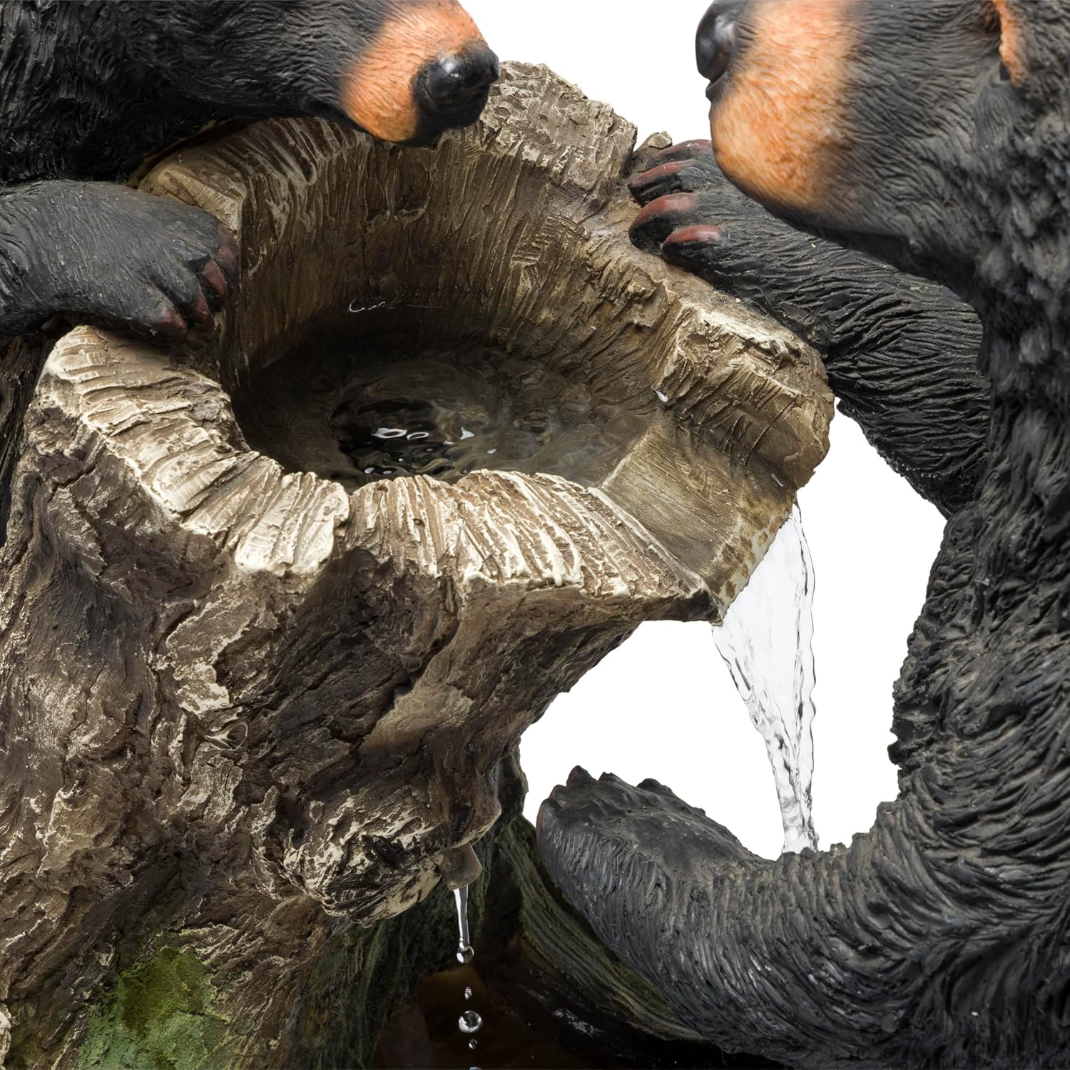 Alpine Corporation USA1132 Indoor/Outdoor Floor Bear and Cub on Log Fountain, Playful Bear and Cub Garden Fountain 26', Black